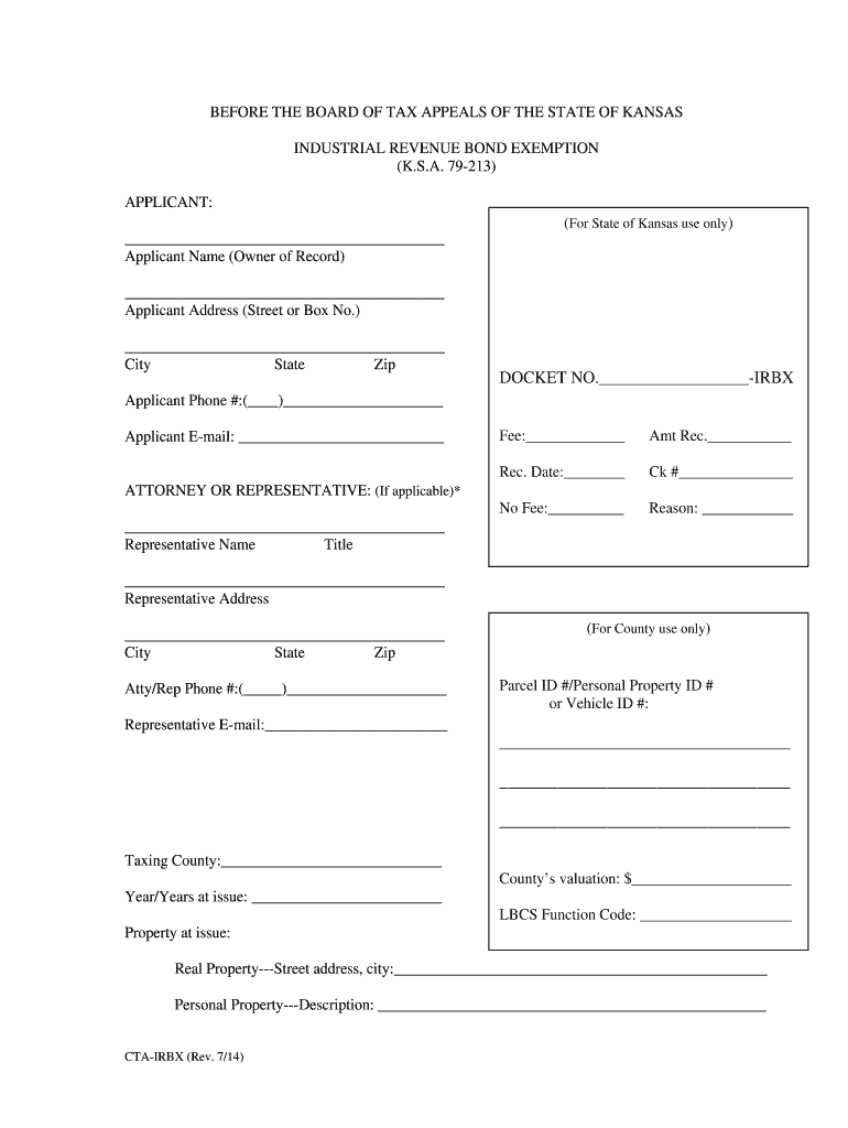 Kansas Board of Tax Appeals  Property Tax Exemption Application  Form