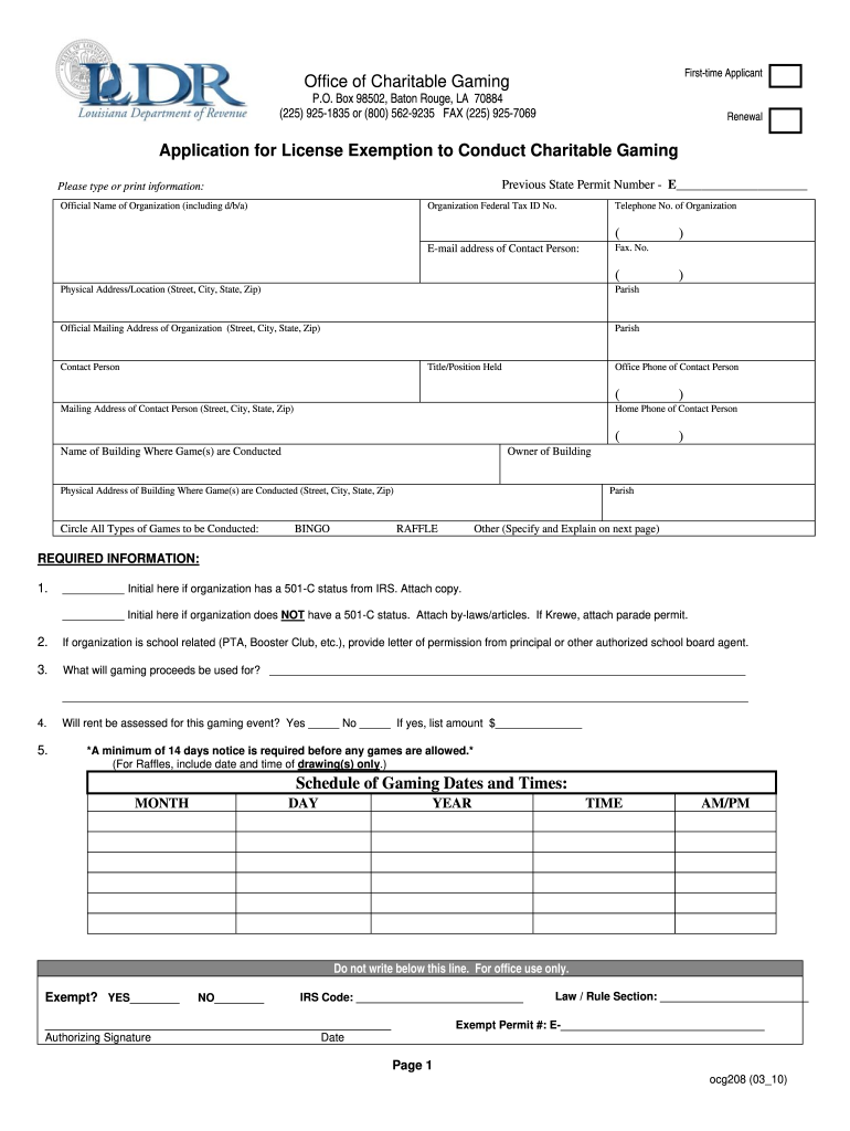 La Charitable Gaming Forms