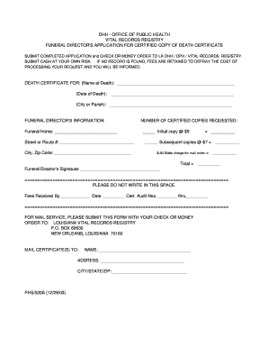 Death Certificate Louisiana  Form