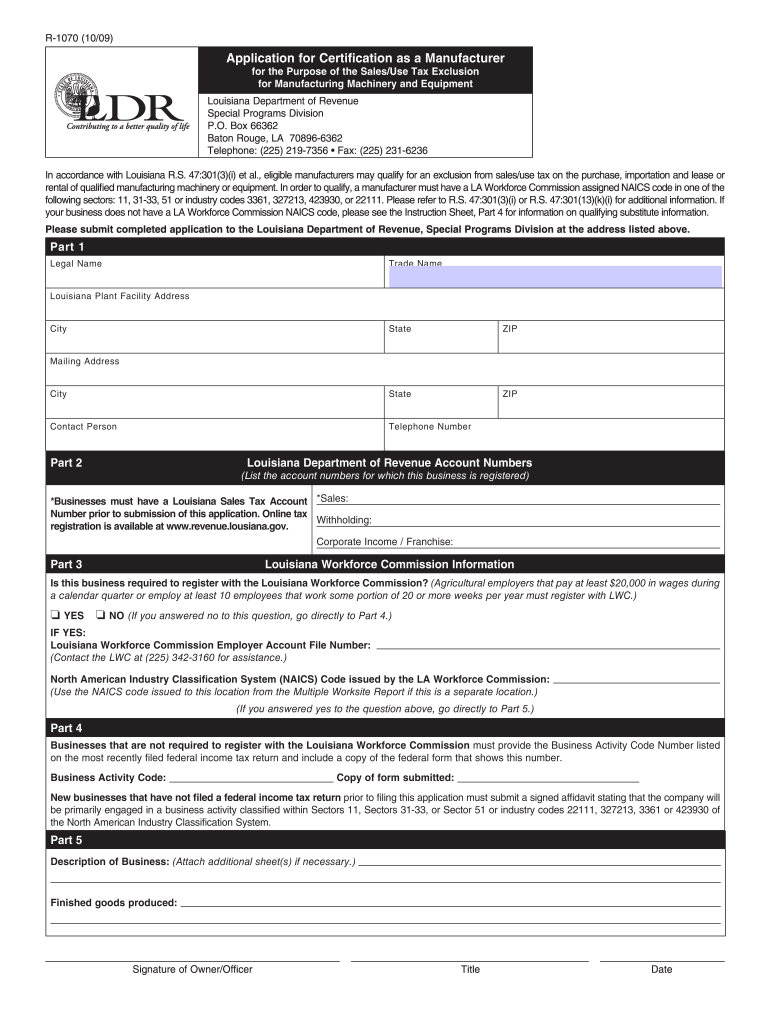  Louisiana Form R 1070 2009