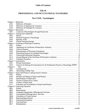 Table of Contents Title 46 PROFESSIONAL and OCCUPATIONAL STANDARDS Wwwprd Doa Louisiana  Form