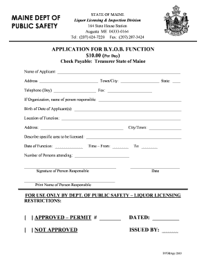  Maine Byob Permit Form 2003
