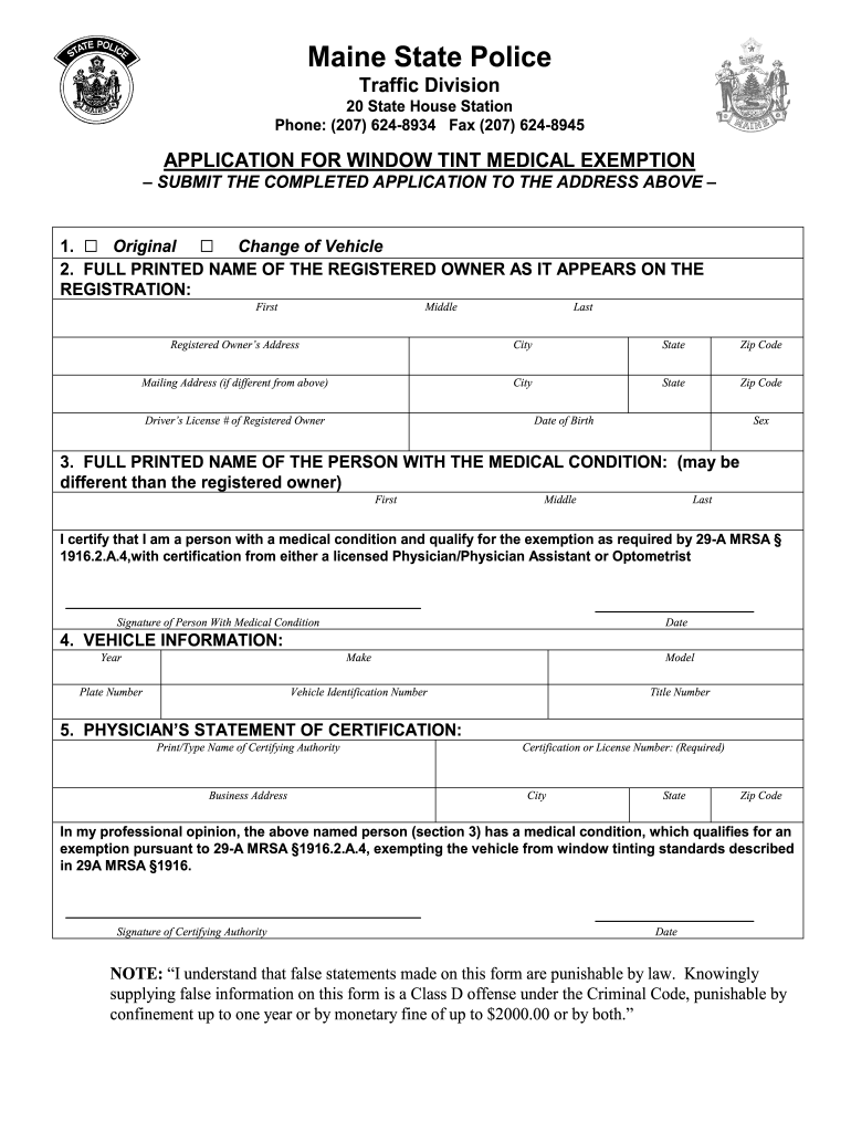 Maine Window Tint Exemption Form