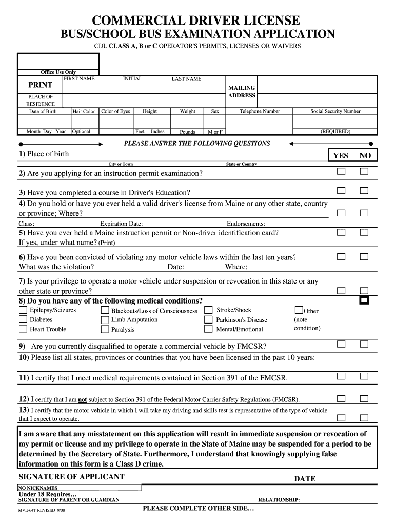  Have You Ever Held a Maine Instruction Permit or Non Driver Identification Card Form 2008