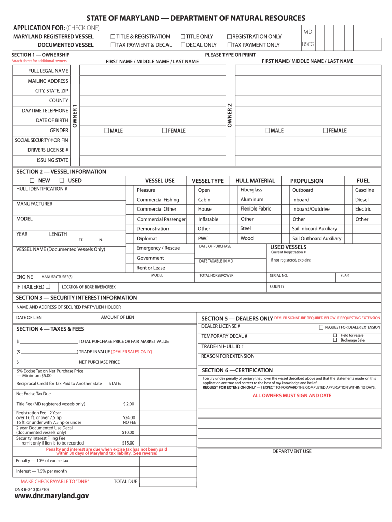  Maryland Dnr Form B 240 2014