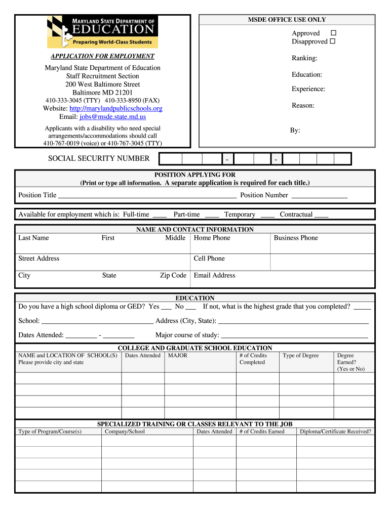  Msde Maryland Forms 2003-2024