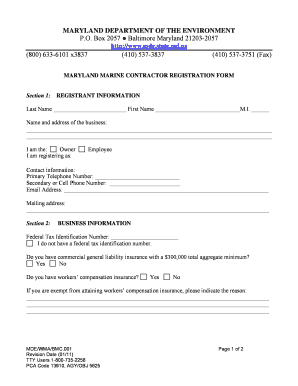 Marine Contractor Registration Form Maryland Department of the Mde State Md