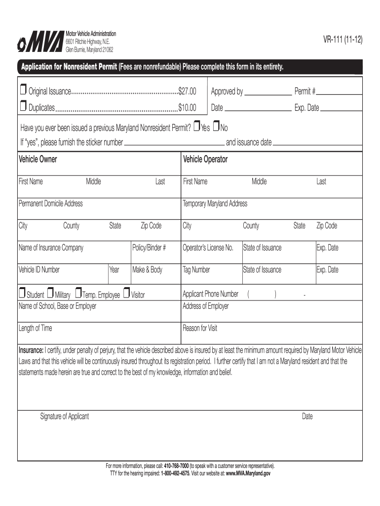 Vr 111 Mva Form