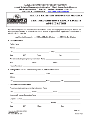 APPLICATION Maryland Department of the Environment Mde Maryland  Form