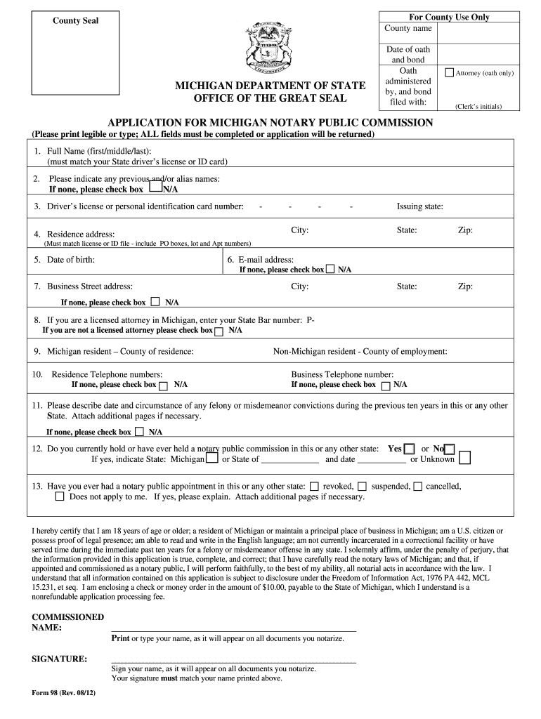 Michigan Form 98