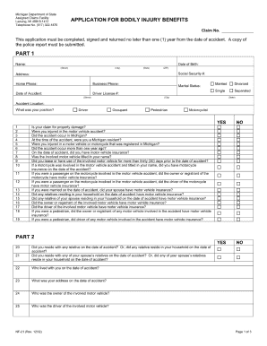 Application for Bodily Injury Benefits Form