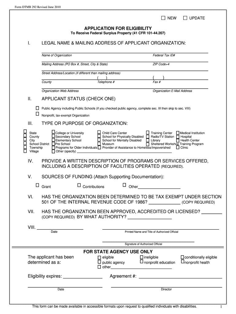 Form Dtmb 292 Revised June