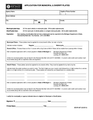 Michigan Municipal License Plate  Form