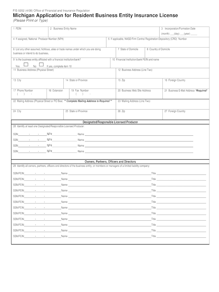 Michigan Licensed Business Entity Application Form