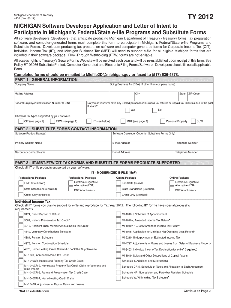 Michigan Department of Revenue Form 4430