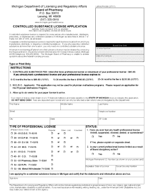 Controlled Substance License Application Michigan Form