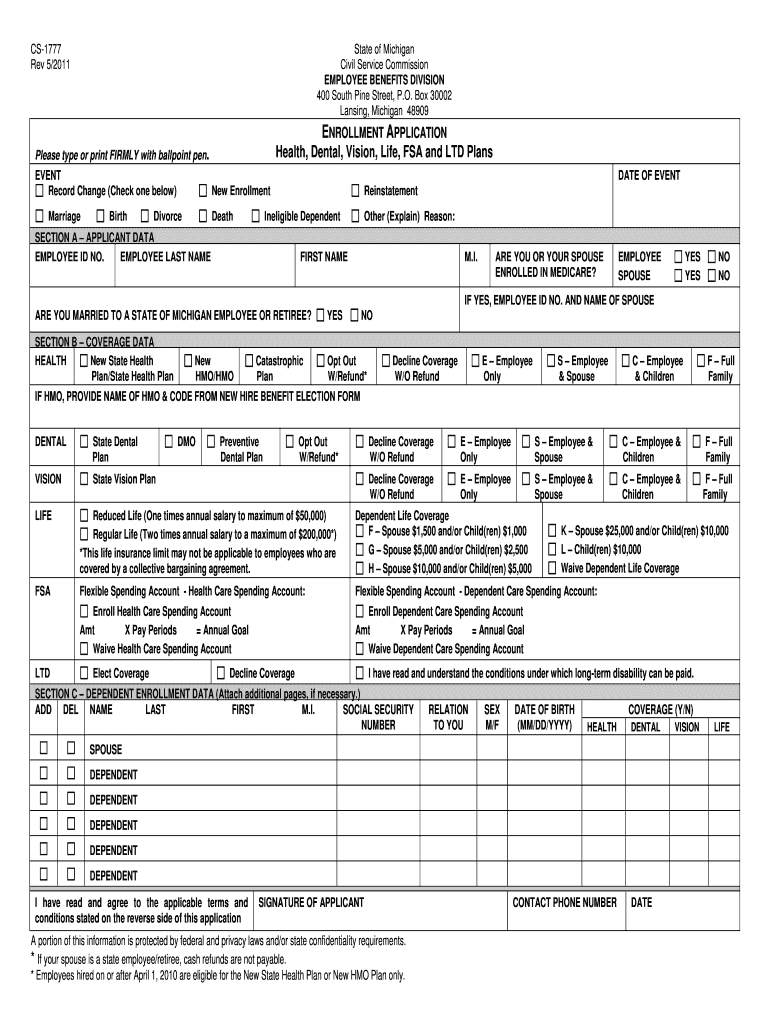 Health, Dental, Vision, Life, FSA and LTD Plans State of Michigan Michigan  Form