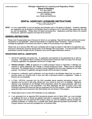 DENTAL ASSISTANT LICENSURE State of Michigan Michigan  Form