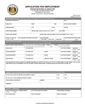 APPLICATION for EMPLOYMENT Missouri Department of Mda Missouri  Form