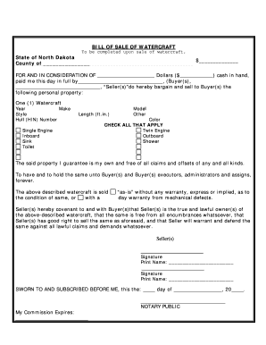 Nd Boat Bill of Sale  Form
