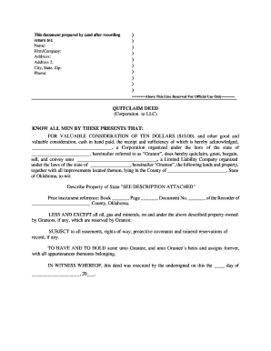 Example of a Quit Claim Deed Completed  Form