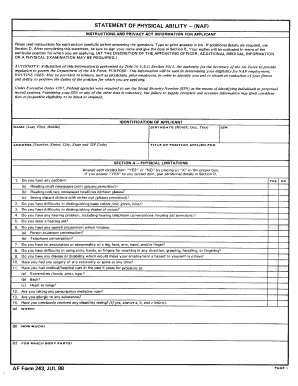 Af Form 243 Statement of Physical Ability