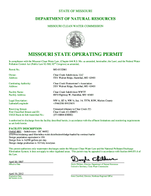 Missouri State Operating Permit for Clear Creek Subdivision Dnr Missouri  Form