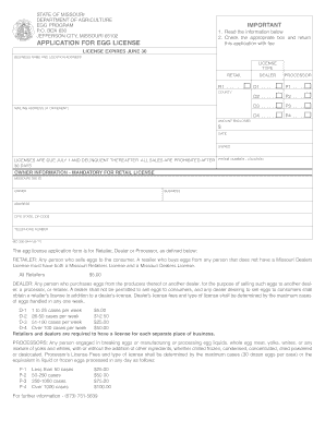 Missouri Egg License  Form