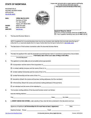 Montana Secretary of State Business Forms 01a