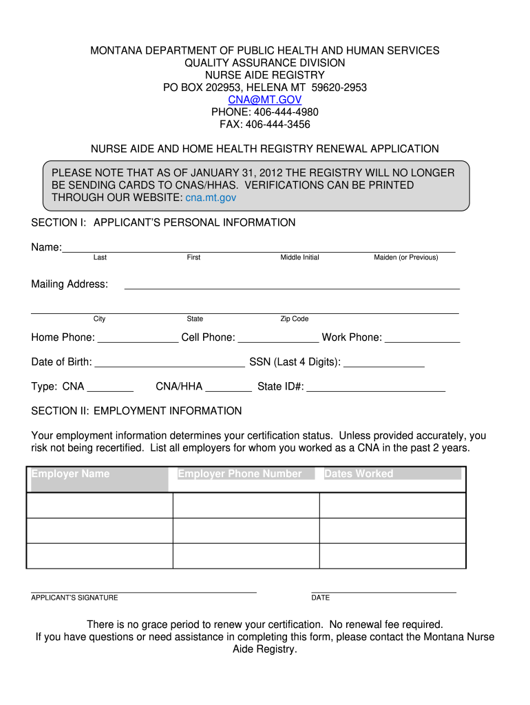 Printable Cna Renewal Form