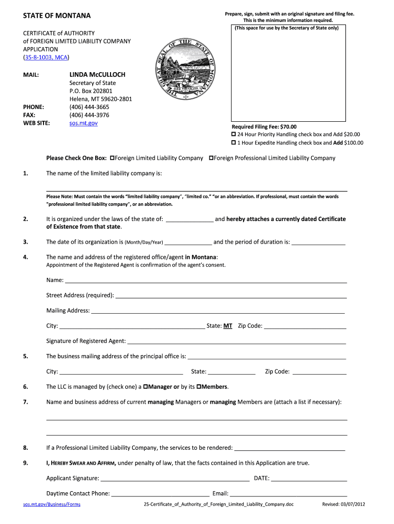 STATE of MONTANA  Sos Mt  Form