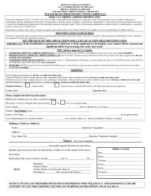 Montana Birth Certificate Application PDF  Form