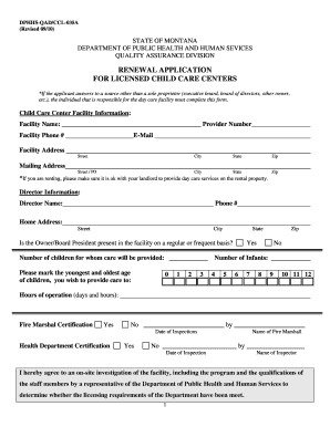 RENEWAL APPLICATION for LICENSED CHILD CARE CENTERS Dphhs Mt  Form