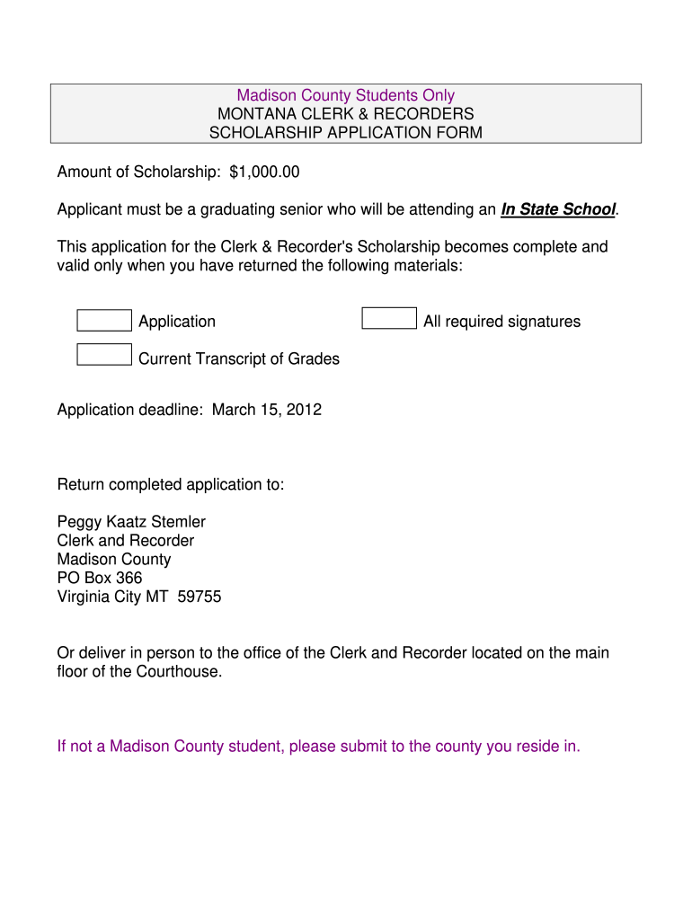 Yellowstone Clerk Recorder  Form