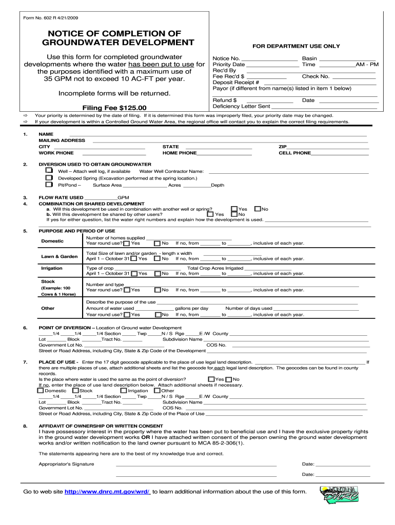 Get and Sign 602 Form Dnrc 2009-2022