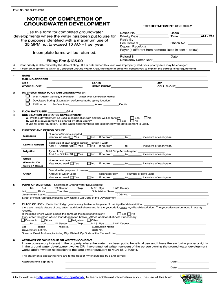  602 Form Dnrc 2009-2024