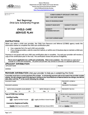  CHILD CARE SERVICE PLAN Dphhs Mt 2011