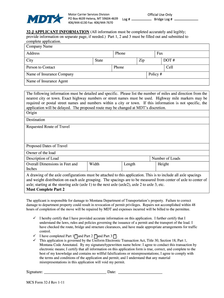 Montana 32j Application  Form