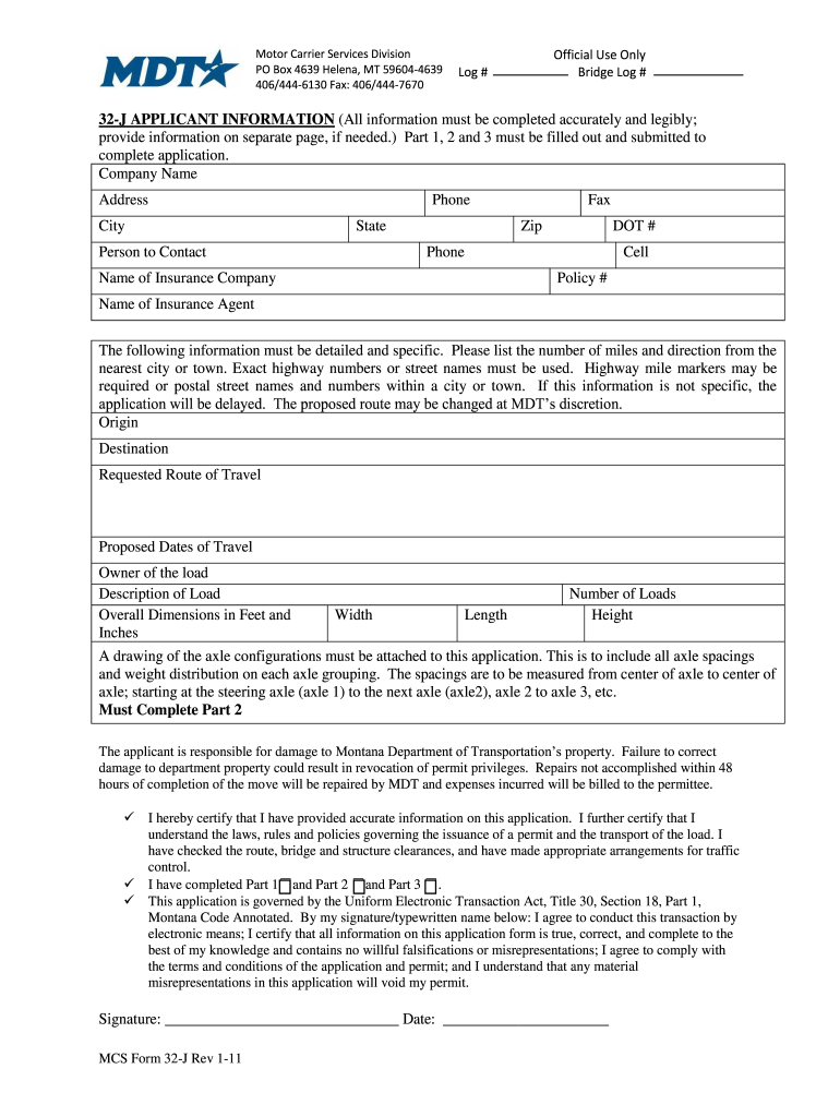Montana 32j Application Form