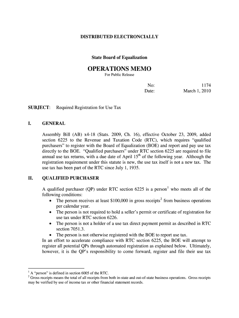 OM 1174 Required Registration for Use Tax  Boe Ca  Form