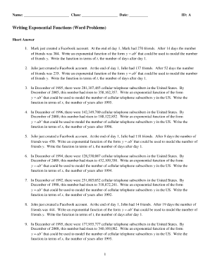 Exponential Function Word Problems  Form