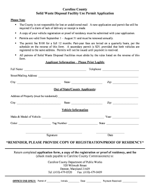 Caroline County Trash Permit Form