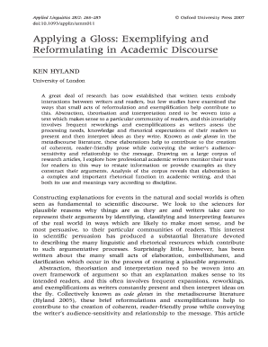 Applying a Gloss Exemplifying and Reformulating in Academic Discourse