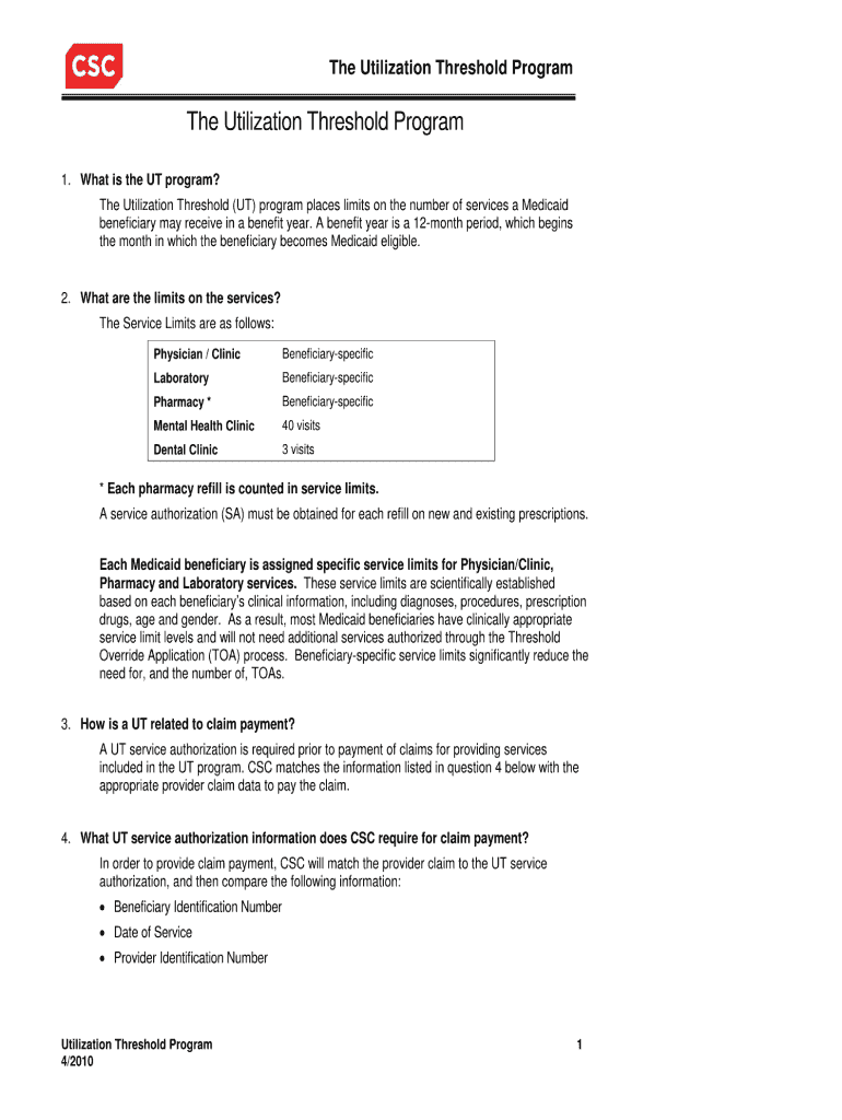  Medicaid Utilization Threshold Form 2010