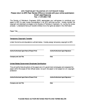 Spe Temporary Copyright Form