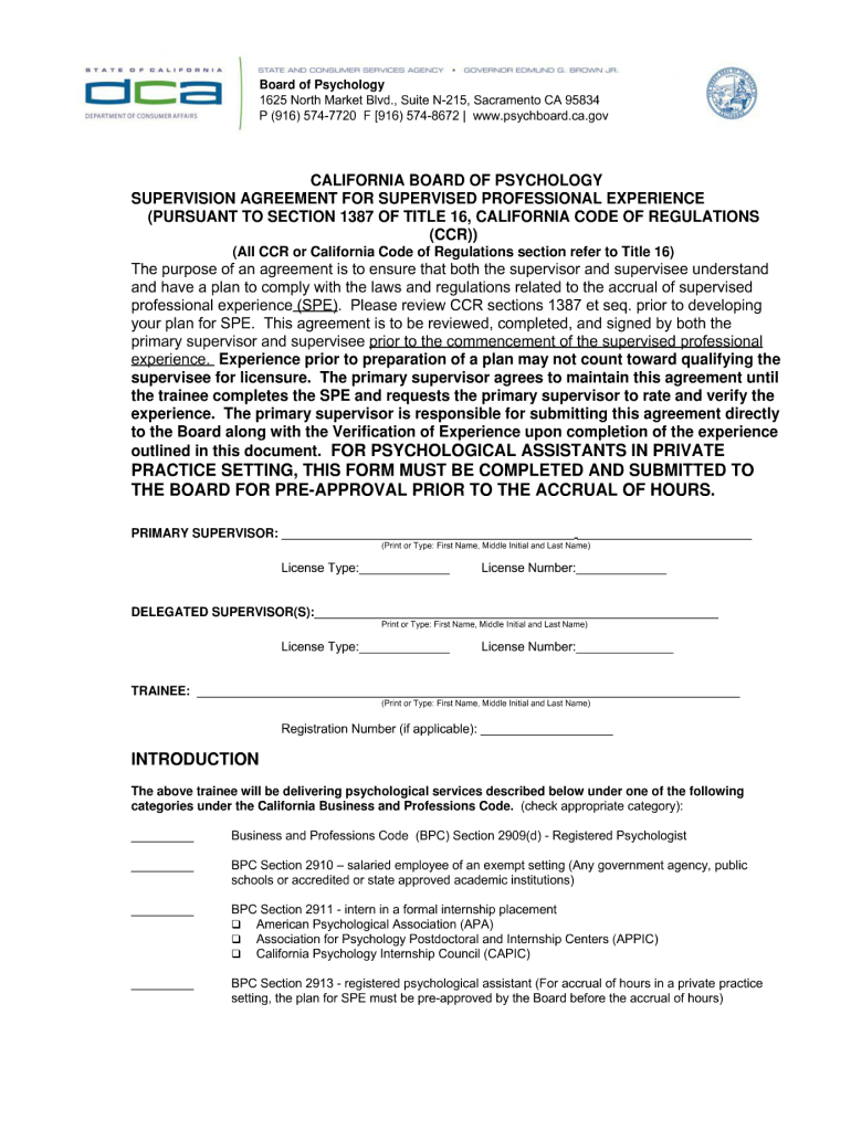 Agreement Supervision  Form