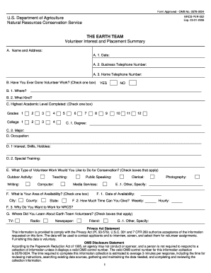 Nrcs Earth Team Application  Form