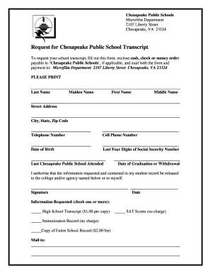 Chesapeake Public Schools Micrifilm Department Form