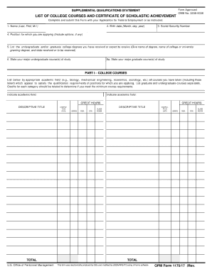 Supplemental Qualifications Statement List of College Courses Form