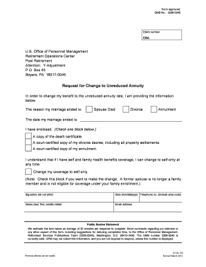 Request for Change to Unreduced Annuity Opm  Form